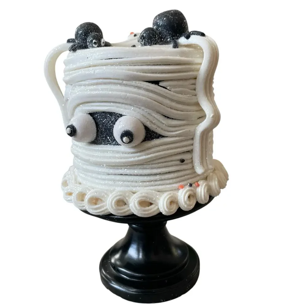Happy Halloween CANDY CORN LANE Mummy Cake On Stand Super Cute Table Decor NEW